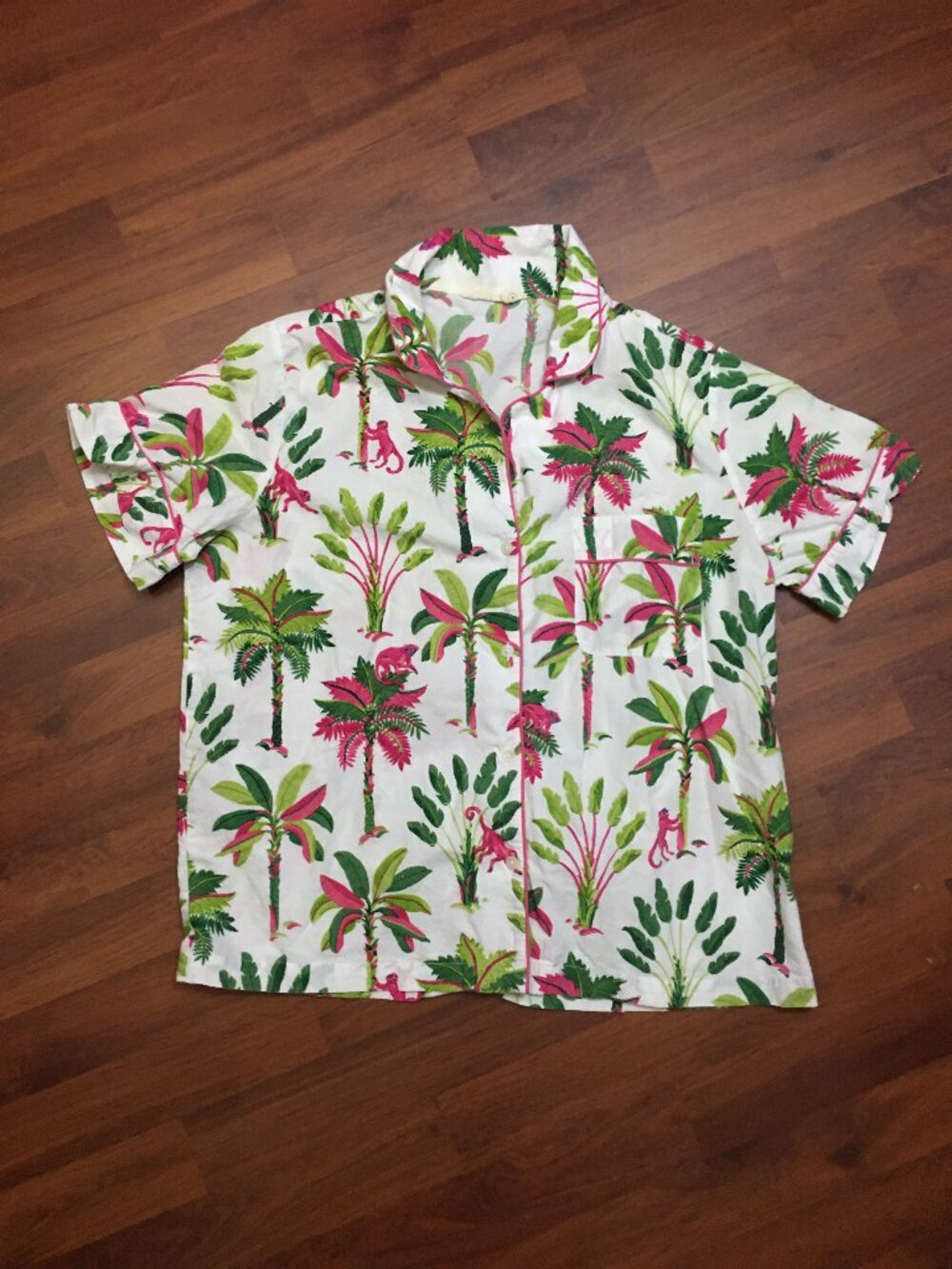 PrintFresh Women's Hawaiian Pajama Shirt Palm Trees and Monkeys sz M